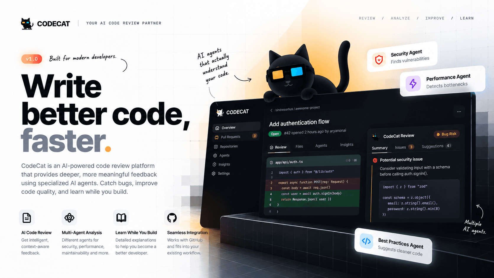 CodeCat AI code review interface