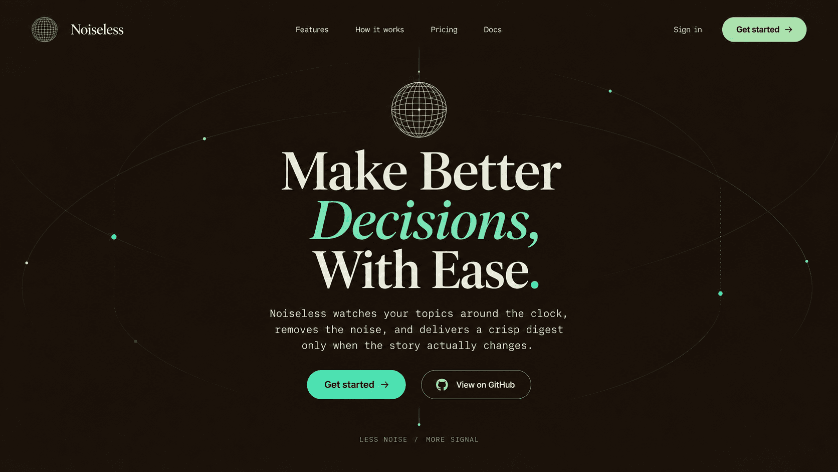 Noiseless research product interface